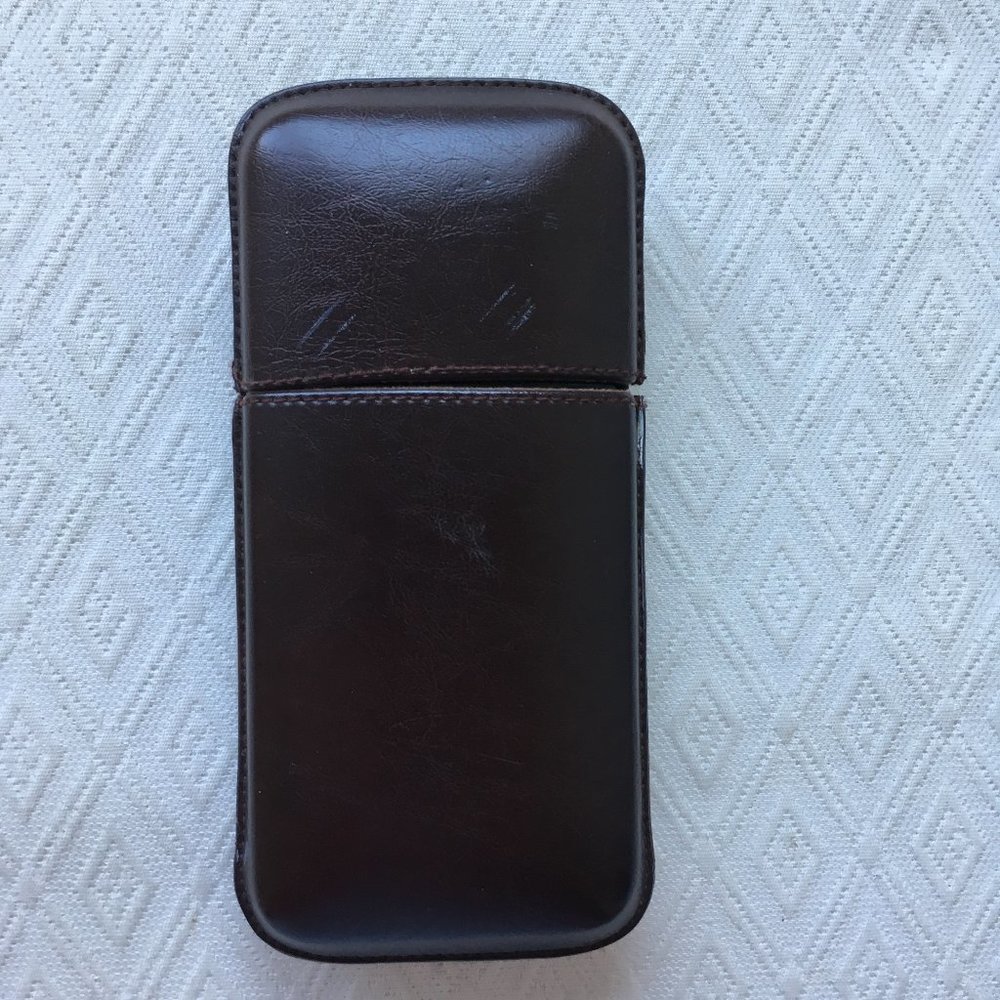 Vintage Cigar Case Holder brown leather 7 x 3